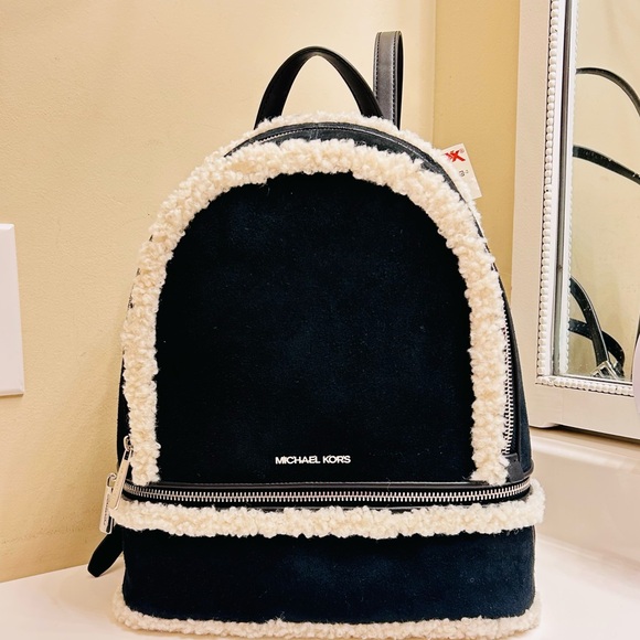 Michael Kors Rhea Medium Genuine Leather and Sherpa Backpack